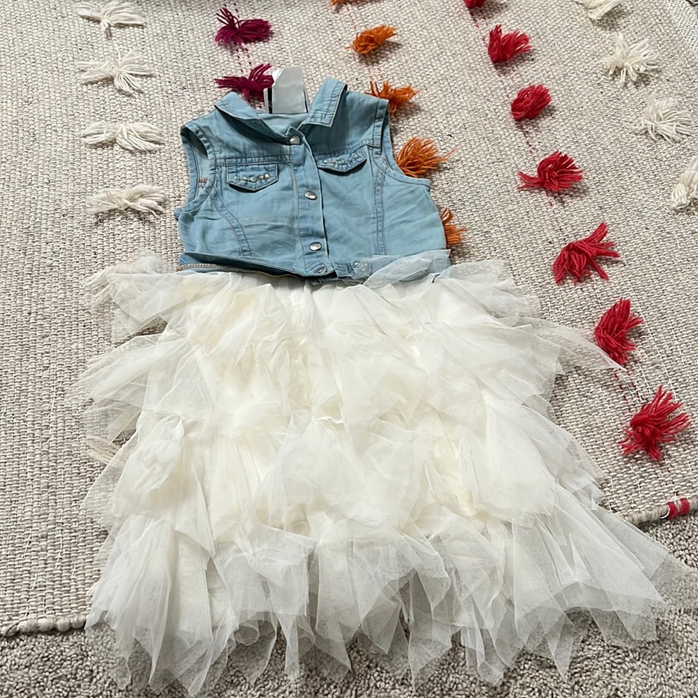 Girls tutu dress. Denim and white tutu